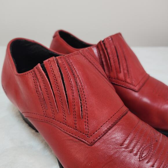 Vintage Victorian Gothic Blood Red Pointed Toe Ankle Boots 6.5 Western Romantic - Picture 6 of 11